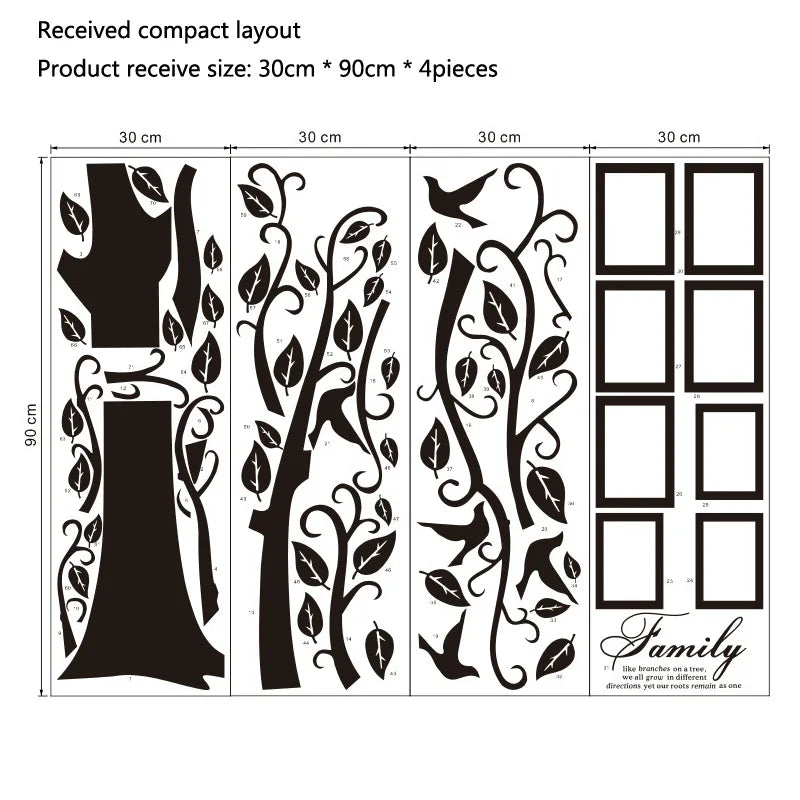 Family Tree PVC Wall Decal Mural — Large Self-Adhesive Photo Tree Sticker