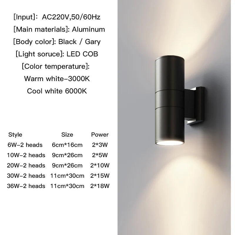 Outdoor Up-Down Wall Light — Waterproof Porch & Garden Lamp 6W-36W