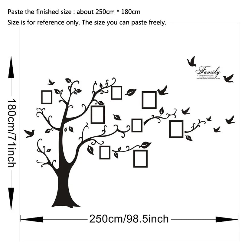 Family Tree PVC Wall Decal Mural — Large Self-Adhesive Photo Tree Sticker