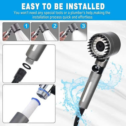 High-Pressure 3-Mode Shower Head — Water-Saving with Filter