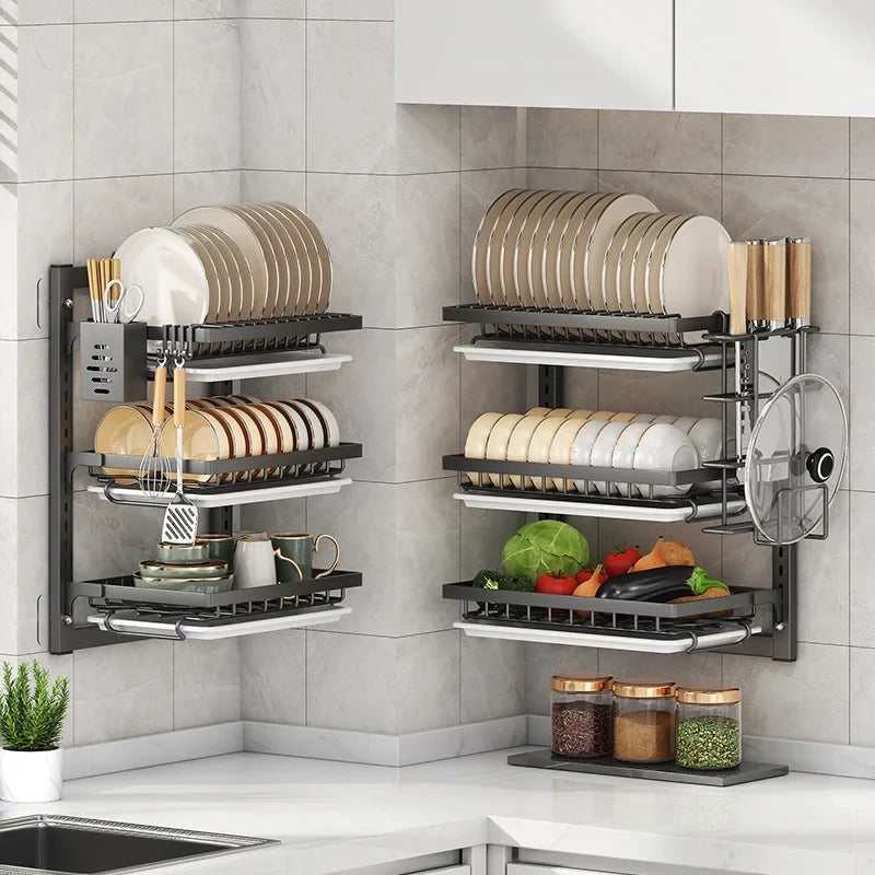 Wall-Mounted Dish Rack & Drainer — Kitchen Organizer with Cutlery Holder