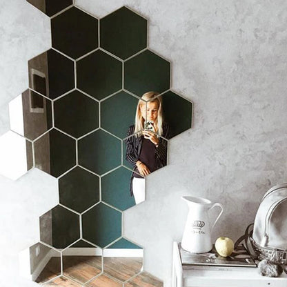 3D Hexagon Mirror Wall Stickers — Rose Gold DIY Home Decor (6/12pcs)