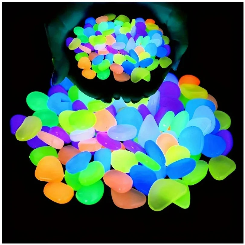 Glow-in-the-Dark Garden Pebbles — 100pcs Luminous Resin Stones