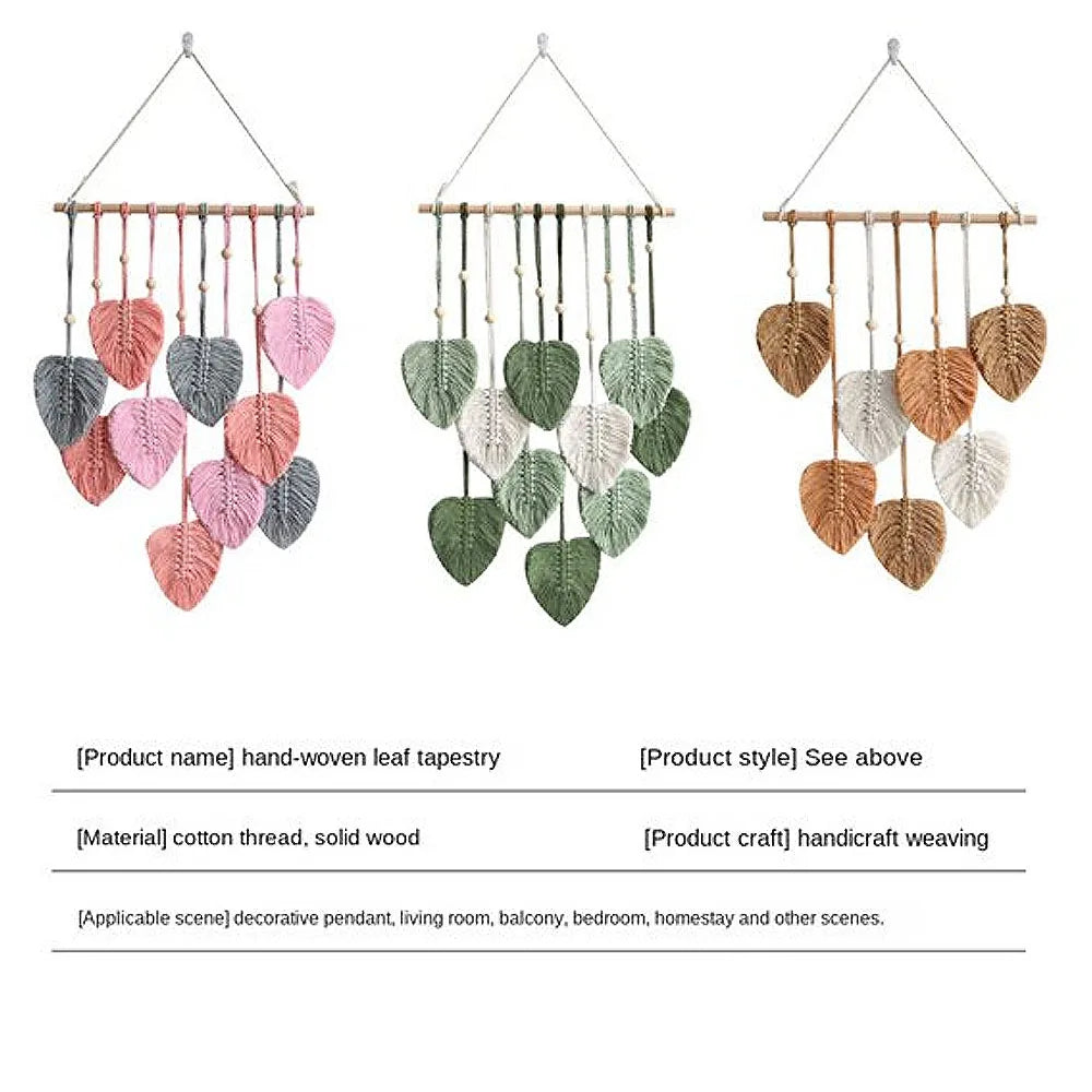 Boho Leaf Macrame Wall Hanging Tapestry — Woven Green Home Decor