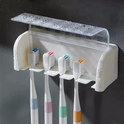 Wall-Mount Toothbrush Holder with Cover — 5 Slots, No Drilling