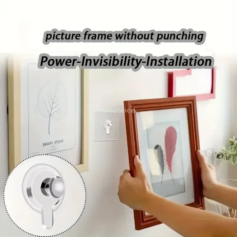 No-Hole Self-Adhesive Picture Hanger Hooks — Strong Wall Hooks for Frames & Clocks