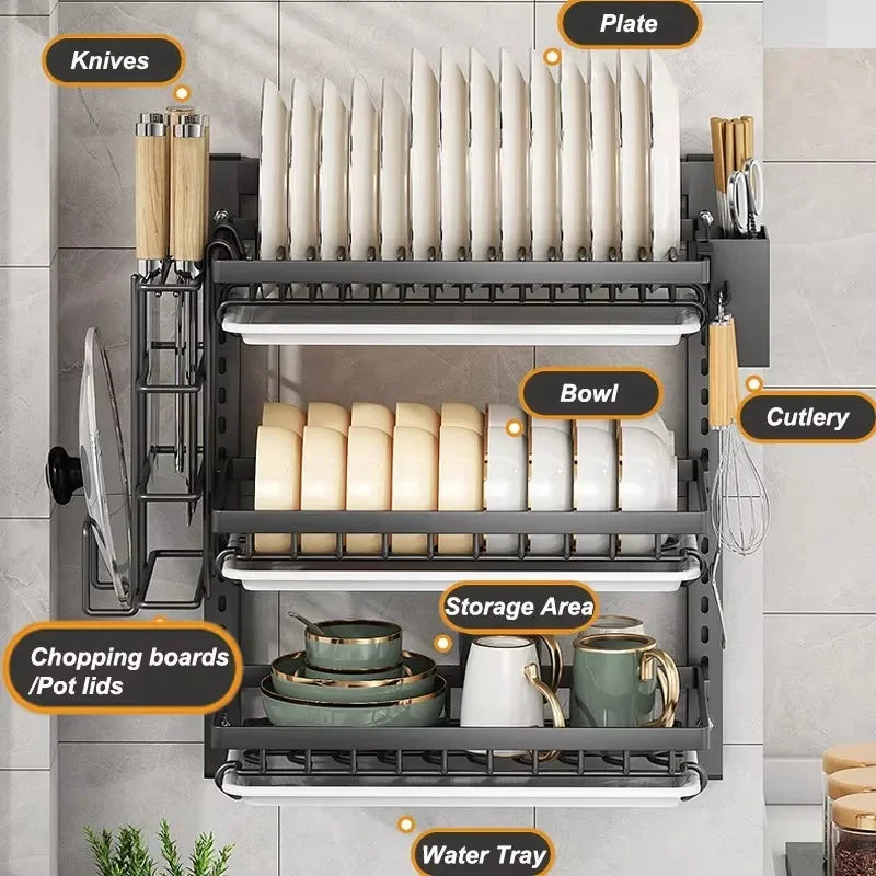 Wall-Mounted Dish Rack & Drainer — Kitchen Organizer with Cutlery Holder