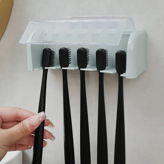 Wall-Mount Toothbrush Holder with Cover — 5 Slots, No Drilling