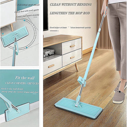 Microfiber Flat Mop with Washable Pads — Hands-Free Squeeze