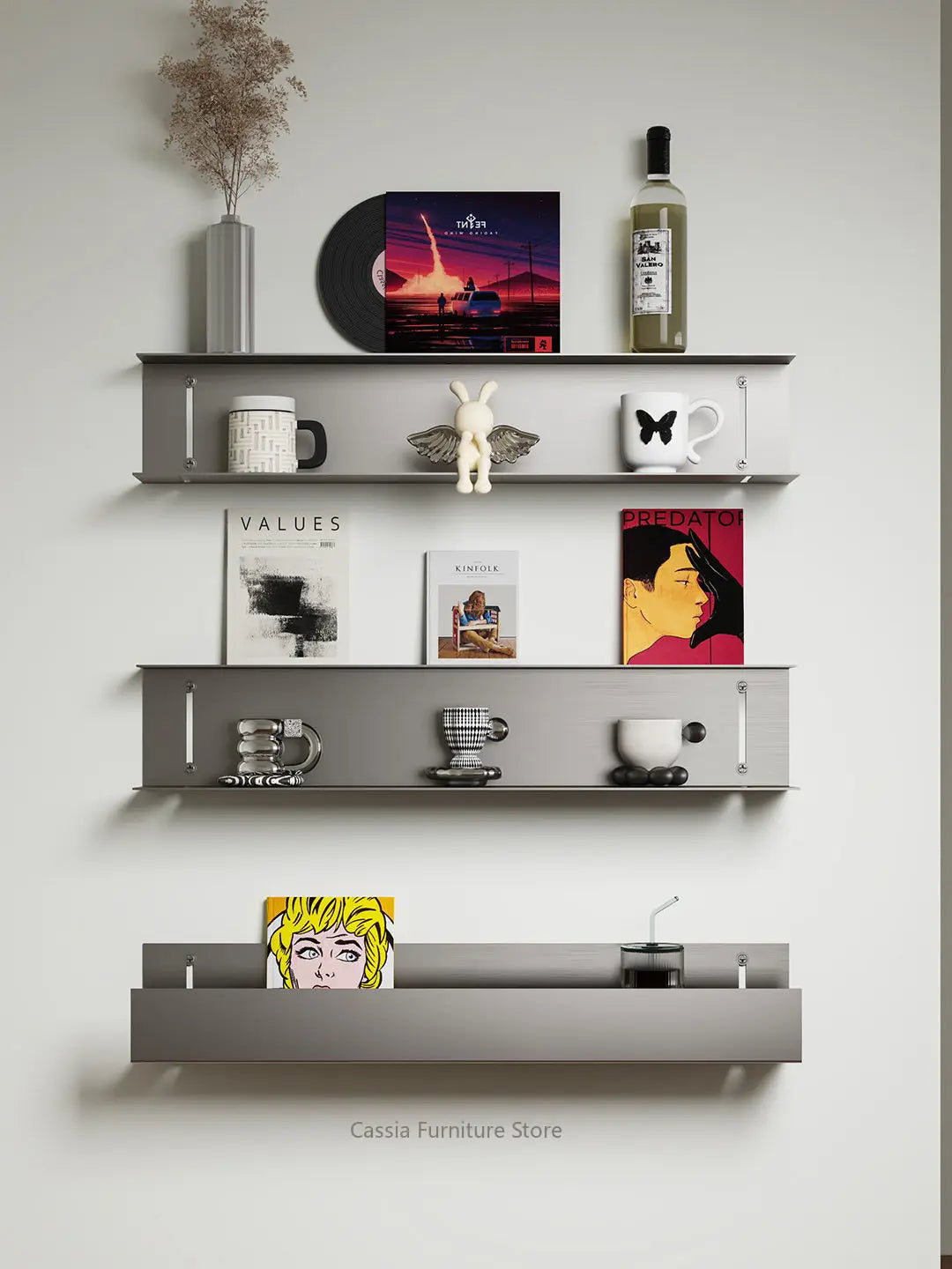 Industrial I-Shaped Floating Wall Shelf — Modern Display Rack & Storage
