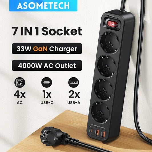 4-Outlet Power Strip with 4 USB Ports & PD 33W Fast Charge