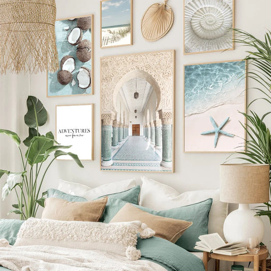 Summer Beach Canvas Wall Art — Nordic Coastal Seashell Print Poster