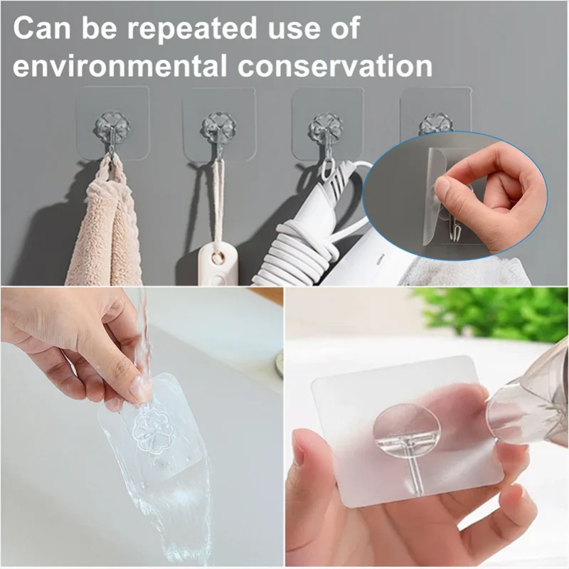 Heavy-Duty Self-Adhesive Wall Hooks — Transparent Stainless Steel