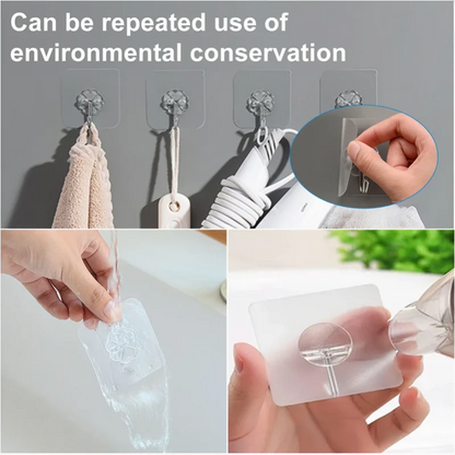 Heavy-Duty Self-Adhesive Wall Hooks — Transparent Stainless Steel