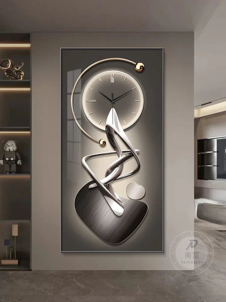 Modern Abstract Wall Clock — Large Silent Hanging Painting for Living Room