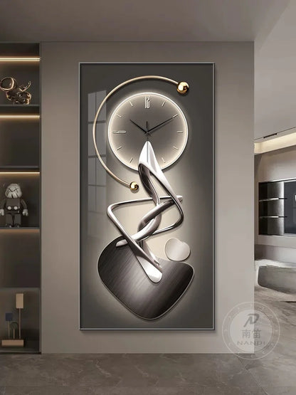 Modern Abstract Wall Clock — Large Silent Hanging Painting for Living Room