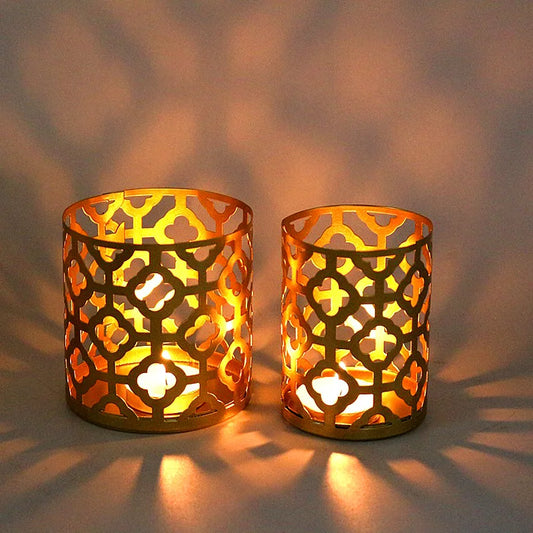 Vintage Gold Geometric Candle Holders — Nordic Metal Hollowed Candlestick