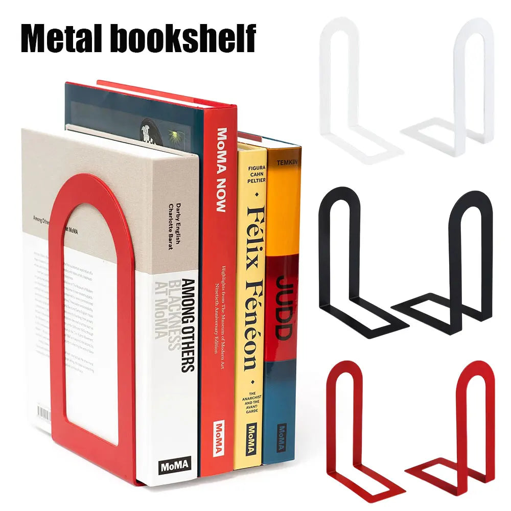 L-Shaped Metal Desk Bookends — Non-Slip Book Holder for Home & Office (2pcs)