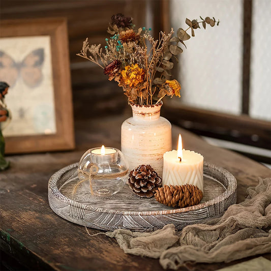 Multifunctional Wooden Decorative Tray — Candle Holder & Kitchen Countertop Organizer