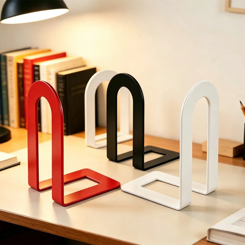 L-Shaped Metal Desk Bookends — Non-Slip Book Holder for Home & Office (2pcs)