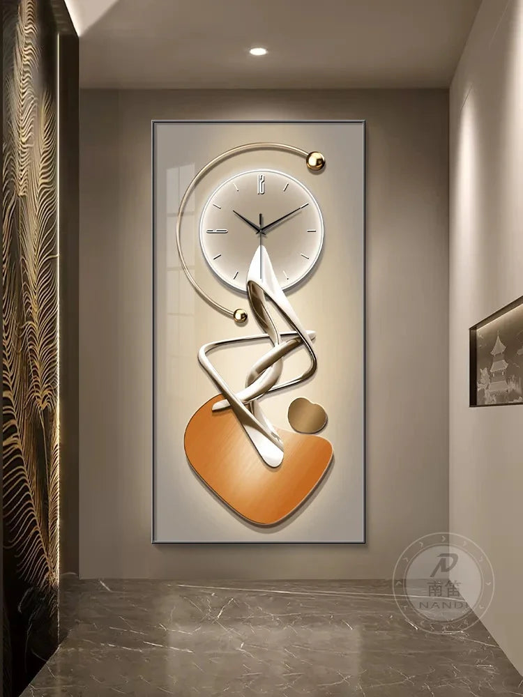 Modern Abstract Wall Clock — Large Silent Hanging Painting for Living Room