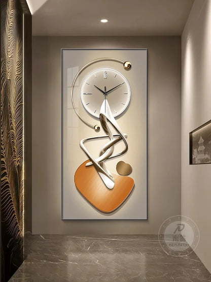 Modern Abstract Wall Clock — Large Silent Hanging Painting for Living Room