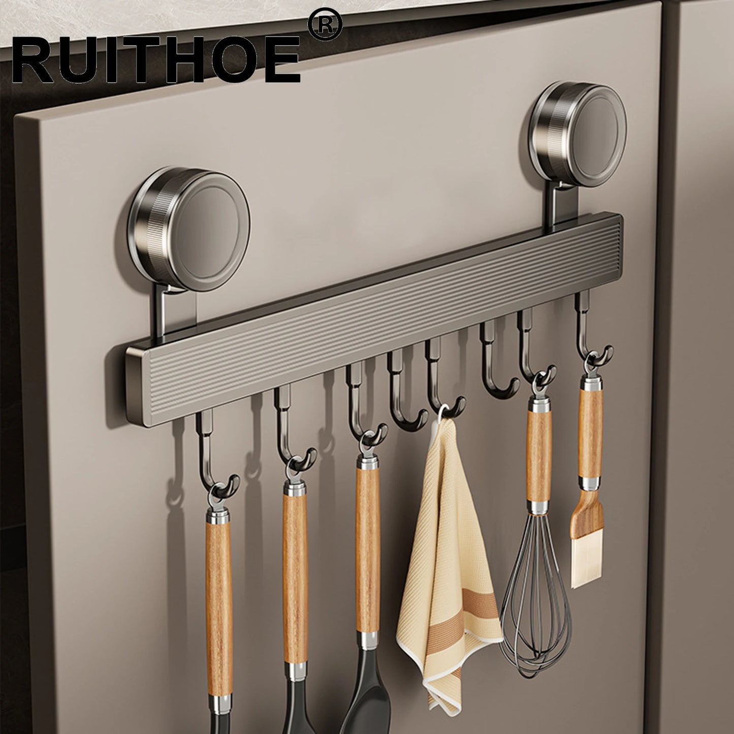 Wall-Mount Kitchen Utensil Rack — No-Drill Rail for Spoons & Tools