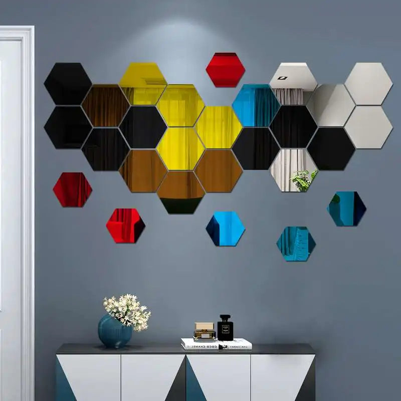 3D Hexagon Mirror Wall Stickers — Rose Gold DIY Home Decor (6/12pcs)