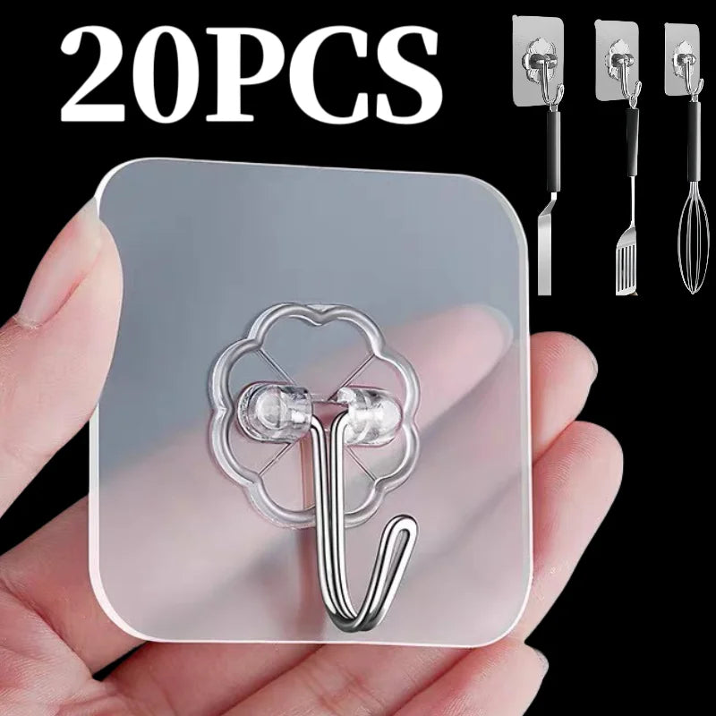Heavy-Duty Self-Adhesive Wall Hooks — Transparent Stainless Steel