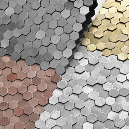 3D Hexagon Metal Mosaic Wall Sticker — Luxury Self-Adhesive Aluminum Tile
