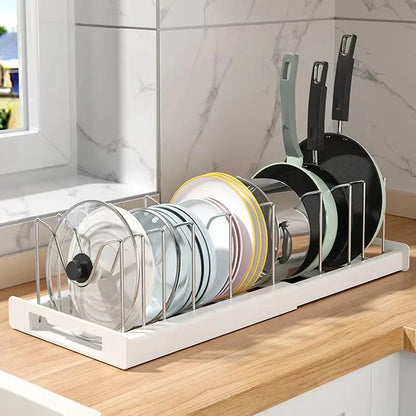 Expandable Pan & Pot Lid Organizer Rack — 7 Adjustable Compartments