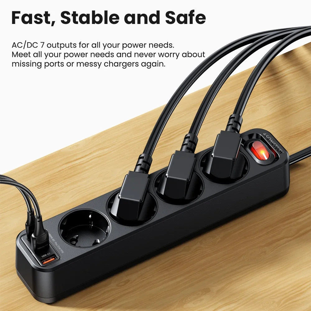 4-Outlet Power Strip with 4 USB Ports & PD 33W Fast Charge