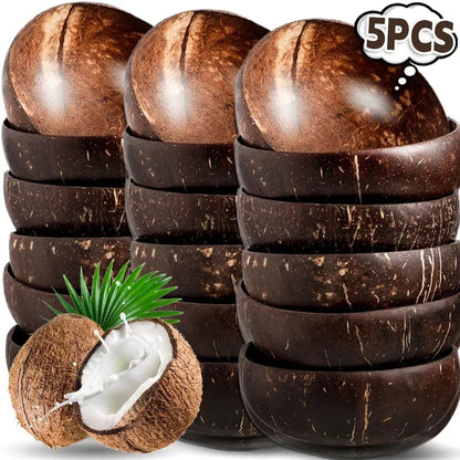 Natural Coconut Bowls with Spoon — Reusable Wooden Tableware for Salad & Yogurt
