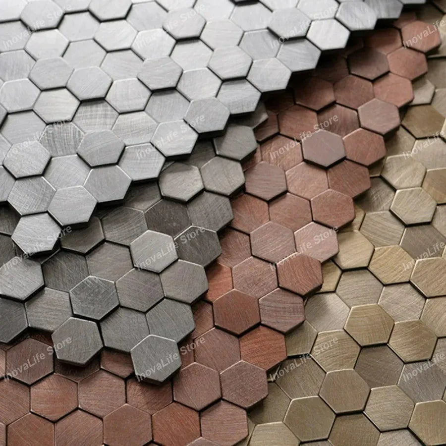 3D Hexagon Metal Mosaic Wall Sticker — Luxury Self-Adhesive Aluminum Tile