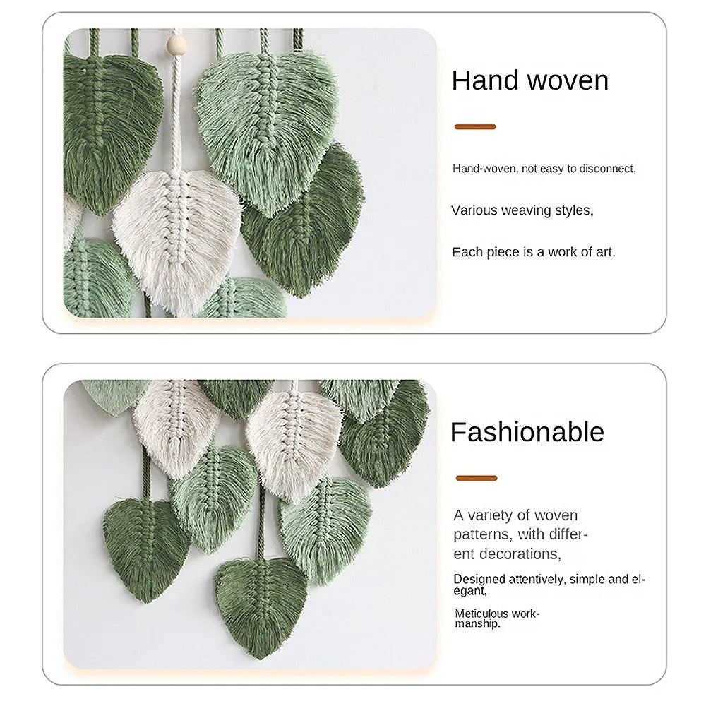 Boho Leaf Macrame Wall Hanging Tapestry — Woven Green Home Decor