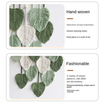 Boho Leaf Macrame Wall Hanging Tapestry — Woven Green Home Decor