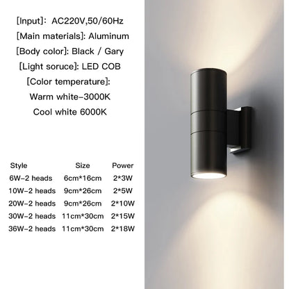 Outdoor Up-Down Wall Light — Waterproof Porch & Garden Lamp 6W-36W