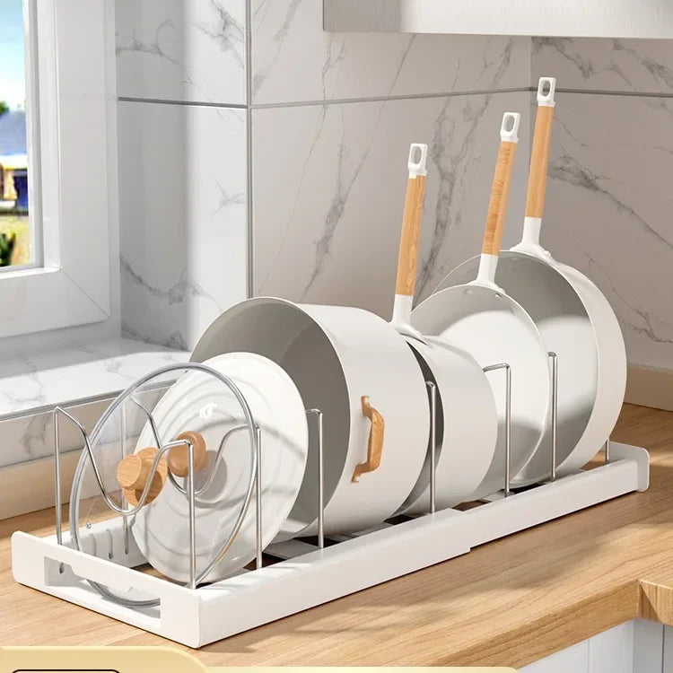 Expandable Pan & Pot Lid Organizer Rack — 7 Adjustable Compartments