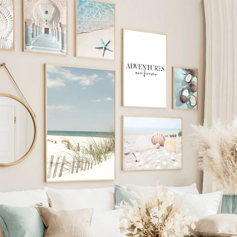 Summer Beach Canvas Wall Art — Nordic Coastal Seashell Print Poster