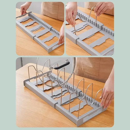 Expandable Pan & Pot Lid Organizer Rack — 7 Adjustable Compartments
