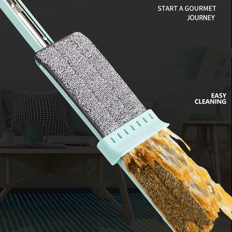 Microfiber Flat Mop with Washable Pads — Hands-Free Squeeze