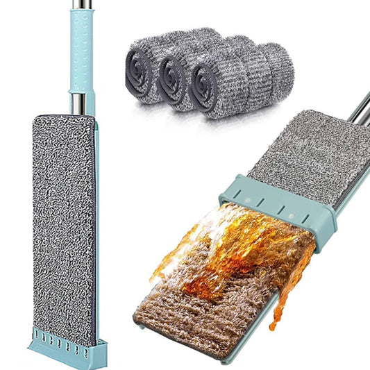 Microfiber Flat Mop with Washable Pads — Hands-Free Squeeze