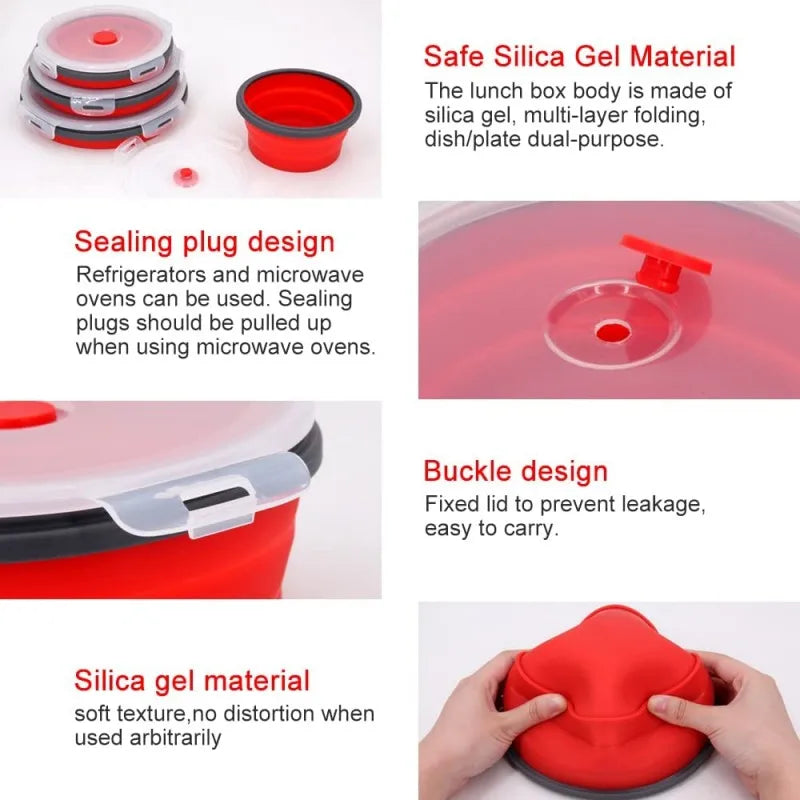 Silicone Folding Lunch Box — Portable Foldable Bento Bowl for Camping & Picnic