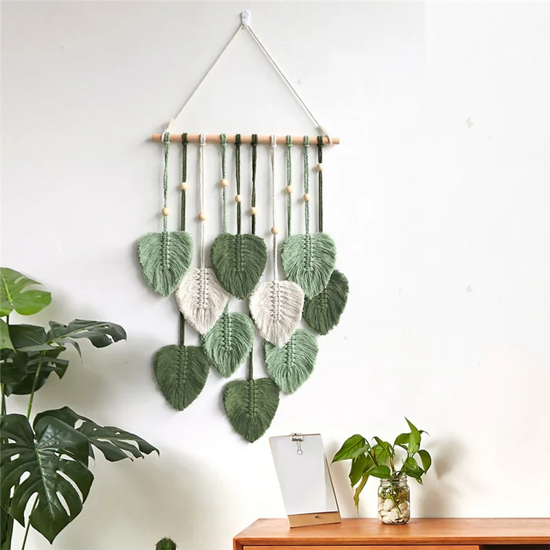 Boho Leaf Macrame Wall Hanging Tapestry — Woven Green Home Decor