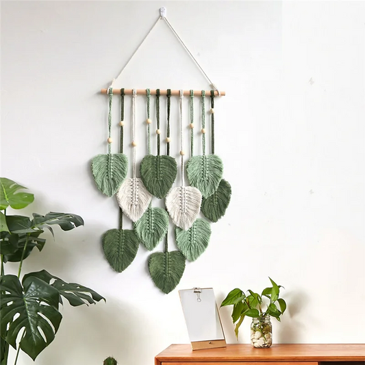 Boho Leaf Macrame Wall Hanging Tapestry — Woven Green Home Decor